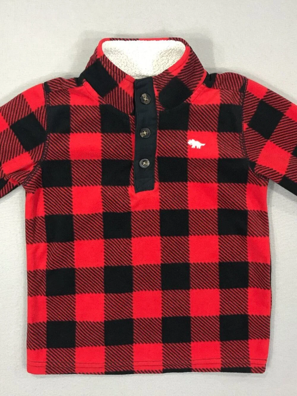 Carter's Sweater Boys 4T Red Black Buffalo Plaid Logo Fleece Pullover Button LS
